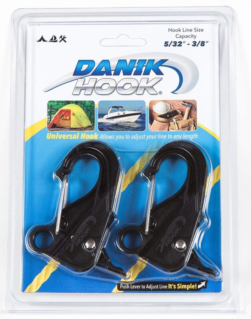 Danik Hook خطافات دانيك هوك العالمية الصغيرة (صنع في الولايات المتحدة الأمريكية)، عبوة 2 - نظام خطاف مركب عالي القوة بدون عقدة مع إطلاق سريع - يتحمل حتى 300 رطل (السلك غير متضمن) - Image 1